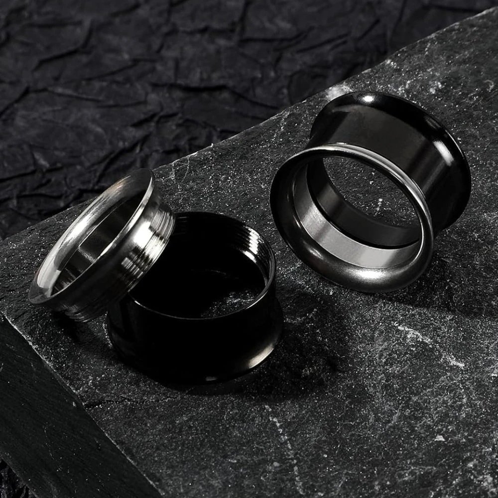 Edelstahl-Ohr-Tunnels, doppelt ausgestellte Tunnel, Patchwork-Farben, hohle Ohrringe, Körperschmuck für Männer und Frauen, 2G-5/8 Zoll – Detail 9