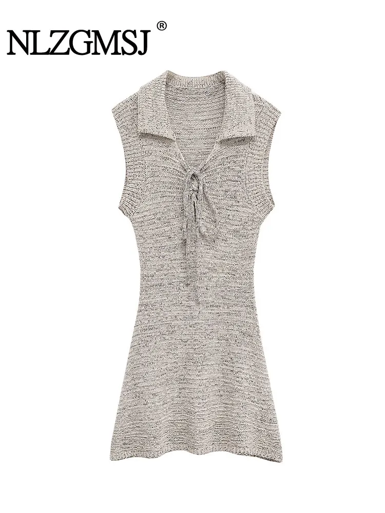 Sexy Chic Women Dress Sleeveless V-Neck Knitted Mini Dress New Fashion 2025 Spring Summer Female Dress