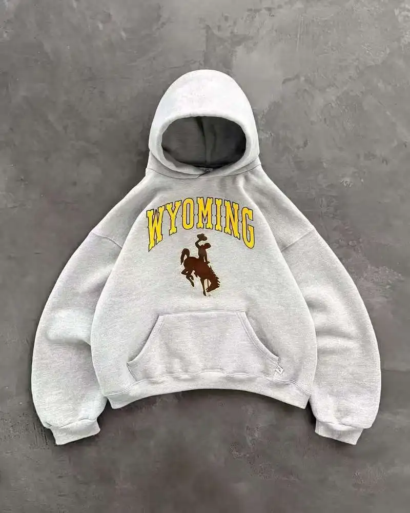 

Европейская винтажная мужская повседневная спортивная одежда, джинсовая толстовка с принтом для верховой езды Y2K, уличная одежда, комплект для пар большого размера, повседневная уличная одежда