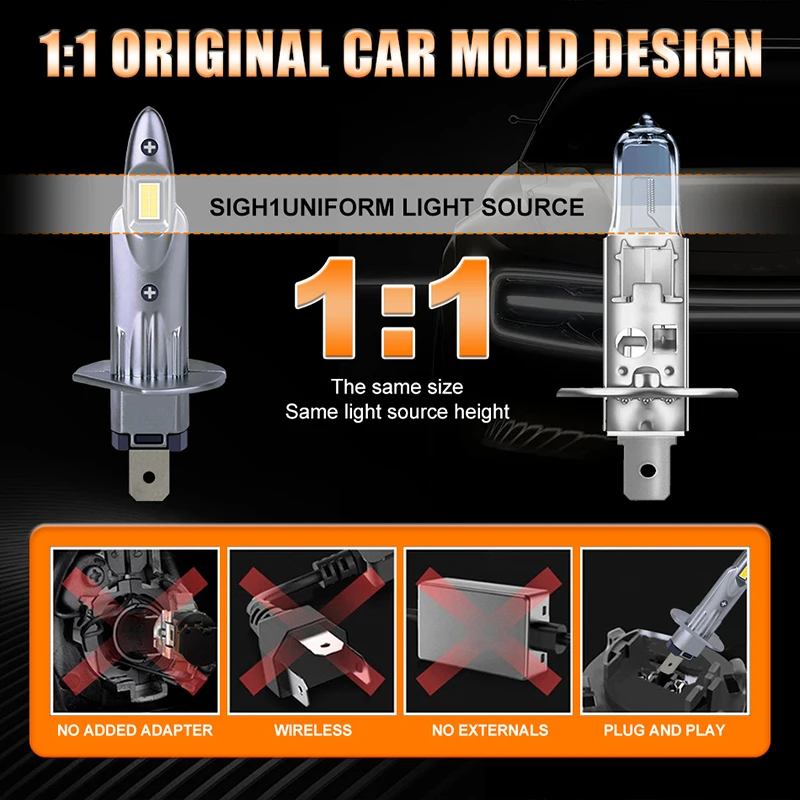 Dualvision 2 قطعة H1 LED المصباح Canbus 600000LM السوبر مشرق 16 قطعة 8054 CSP 1:1 لاسلكي صغير 6000K 4300K لمبات السيارات 12 فولت 24 فولت #4
