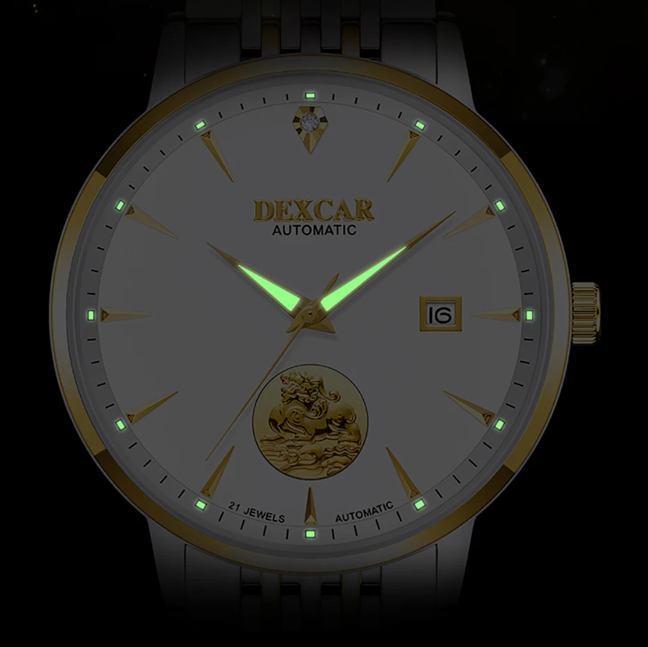 DEXCAR Men Mechanical Wristwatch 2024 New Luminous Calendar Automatic Watch For Men waterproof Golden Pixiu Series Reloj Hombre