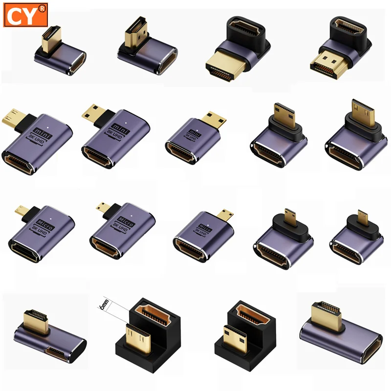 U-shaped 360 Degree Mini HDMI Gender Adapter 180 Micro HDMI Male to HDMI Female Angled L Converter HD 2.1V Extension 5K 8K 60Hz