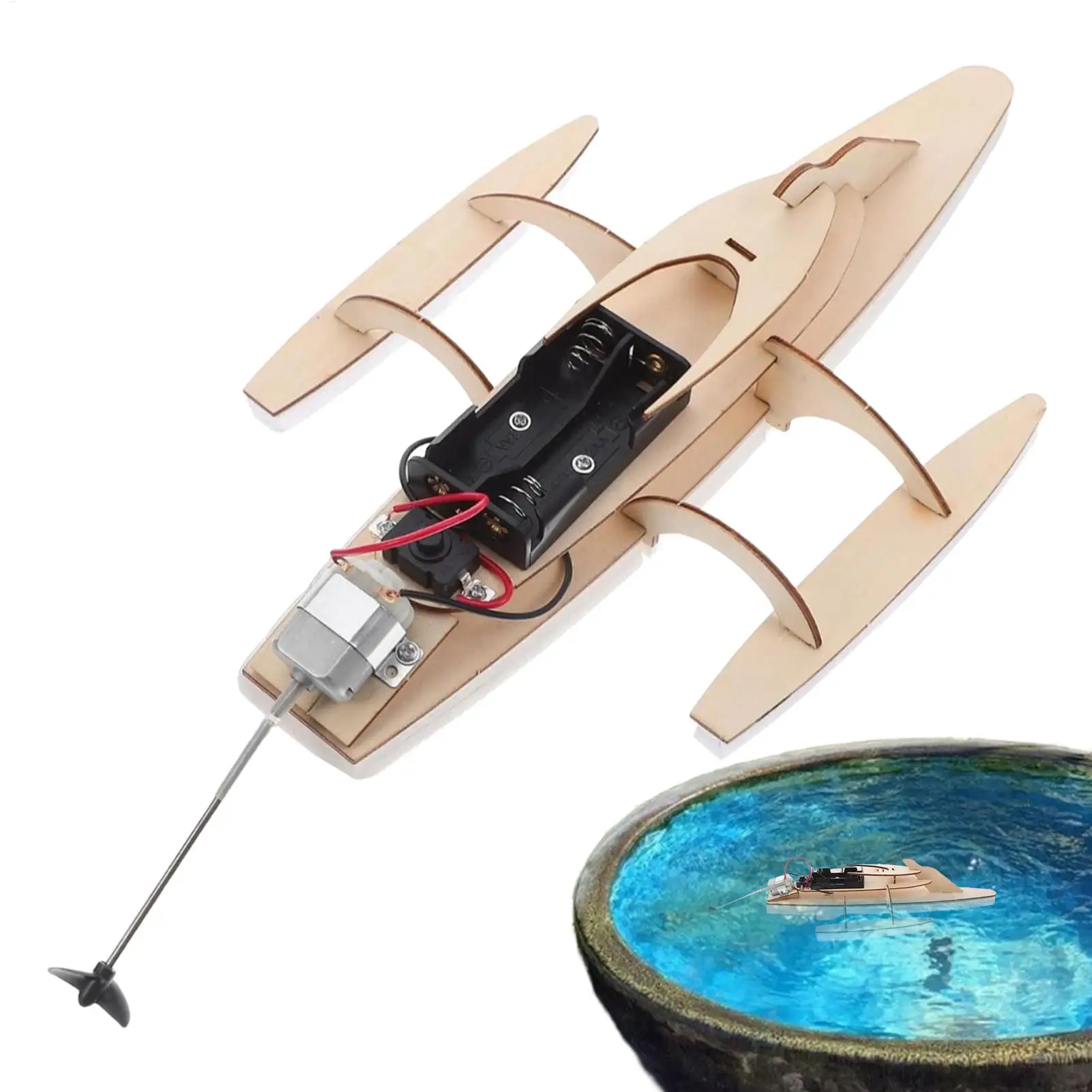 Electric Wooden Trimaran Model Boat Kit Adult DIY Puzzle Assembly Toy Watercraft Hobby Decorations Kids Educational Toys