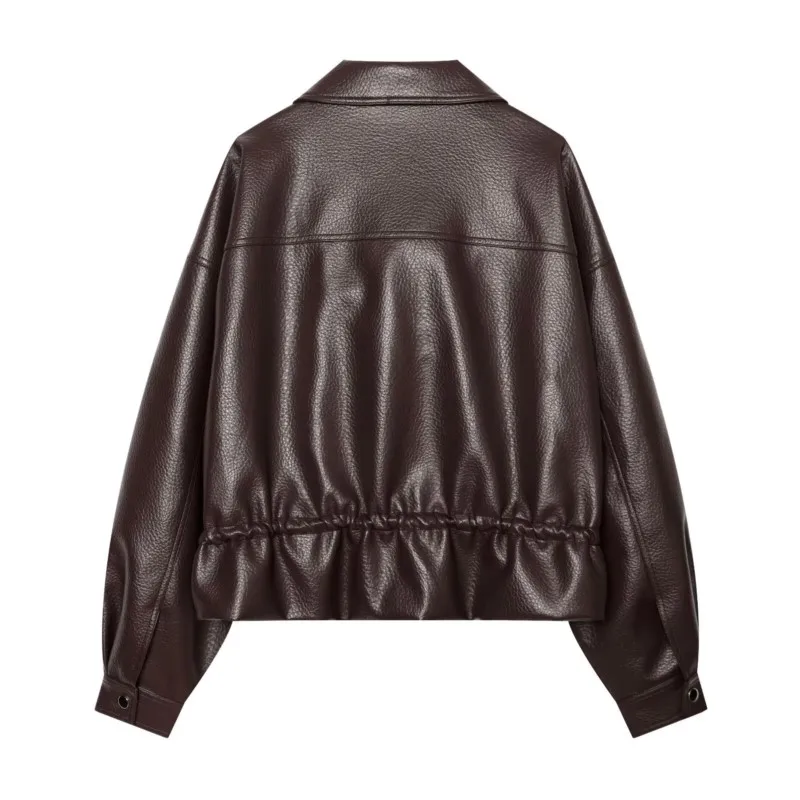 Women's Faux Leather Jackets Autumn Winter Casual Long Sleeve Zipper Drawstring Coats Fashion Female Loose Streetwear Chic Tops