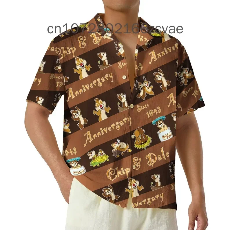 Disney Chip and Dale Chipmunk Hawaiian Shirt Men's Fashion Summer Short Sleeve Button Down Beach Vacation Shirt Casual Shirt