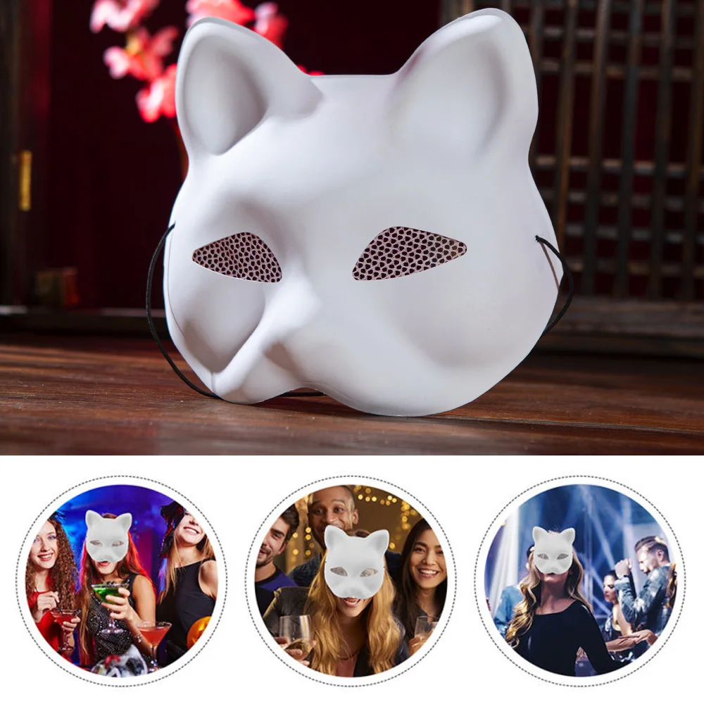 Diy Handgeschilderde Blanco Maskers Mesh Garen Ogen Kat Gezicht Wit Masker Matte Fox Halloween Party Maskerade Cosplay Rekwisieten Verkleed Masker