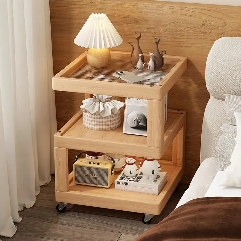 

Creative Nightstand Solid Wood Multi-functional Movable Storage Cabinet Bedroom Bedside Storage Cabinet Free Installation
