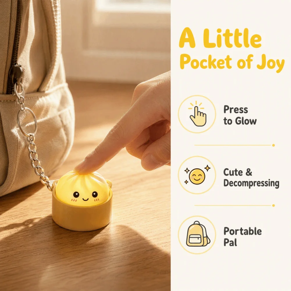 With Steamer Mini Dumplings Squishy Squeezable Pendant Light-Up Steamed Bun Keychain Cute Pinch Fidget Keyboard Fidget