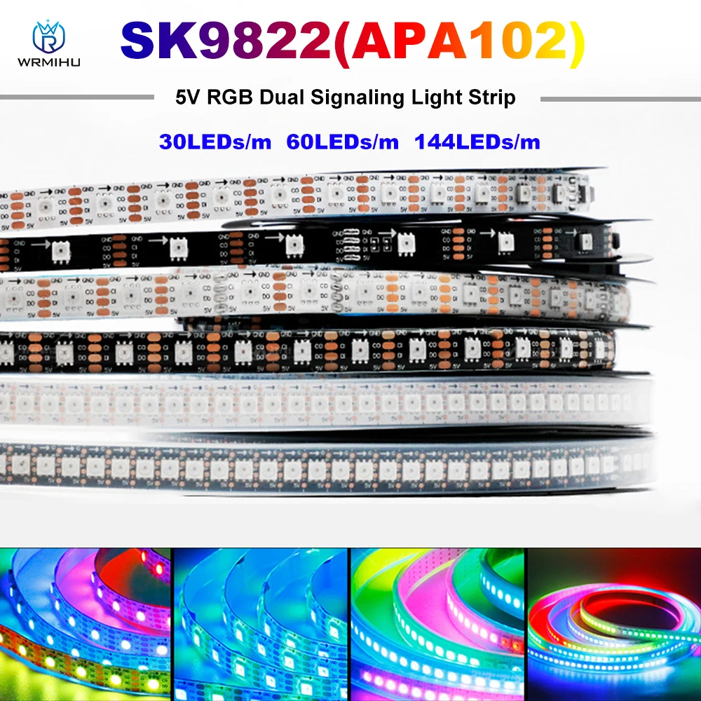 

SK9822 RGB Led Strip Light Similar APA102 DC5V 1m 3M 5m LED DATA and CLOCK Separately Individually Addressable IP30 65 67