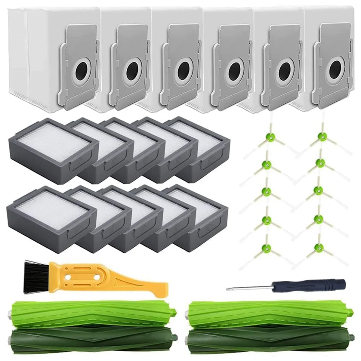

ABRG For iRobot Roomba I7 I7+ I6+ I3+ Plus Vacuum Multi-Surface Rubber Brushes HEPA Filters Side Brushes Dirt Disposal Bags