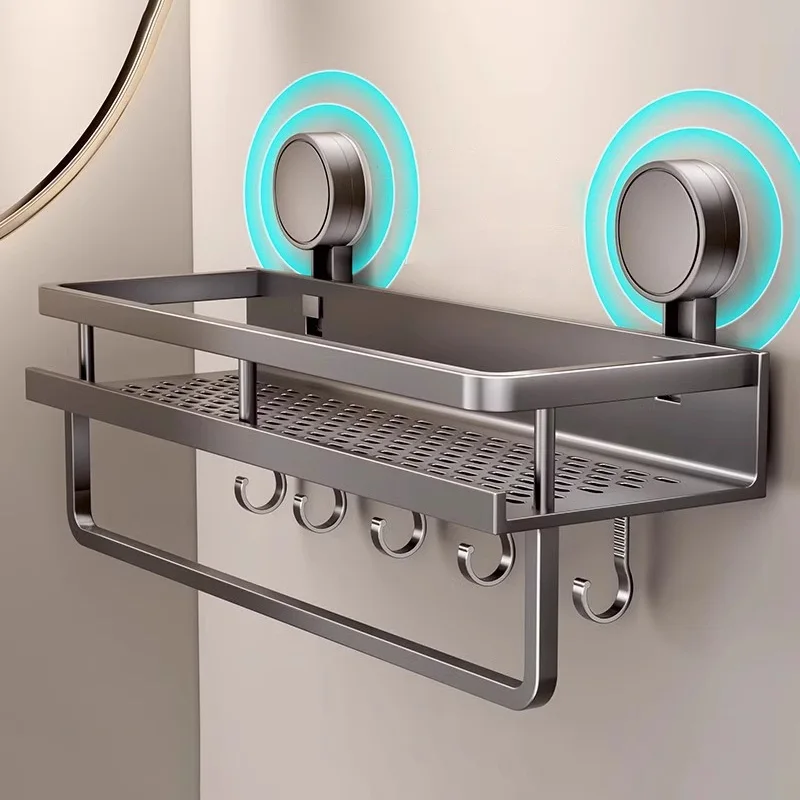 Kein Bohren, Saugnapfhalterung, Badezimmerregal, Badezimmerregal, Toilettenraum, Aluminium-Hängeregal, Badezimmer-Organizer, zum Aufhängen an der Wand
