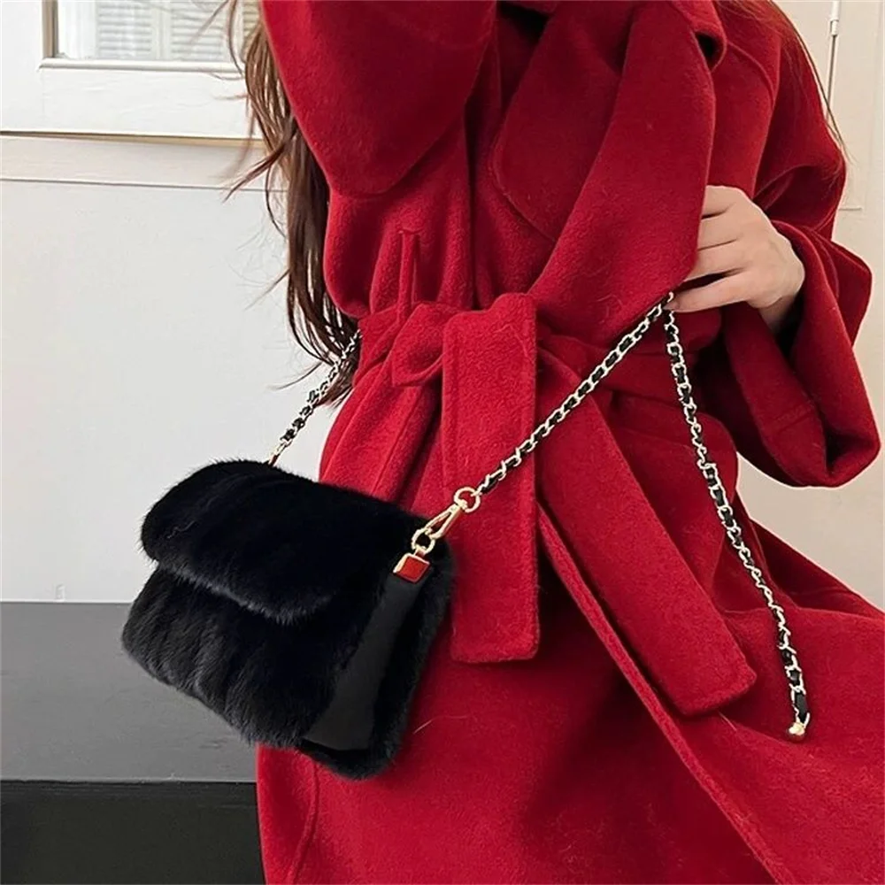 

Genuine Mink Bag Women Real Fur Square Chain Bag Hundred Single Shoulder Plush Crossbody Bag Premium Style Tote Bags For Ladies