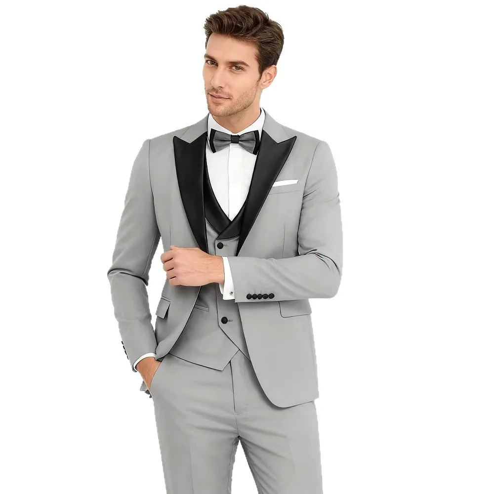 3 Piece Slim Fit Men's Wedding Suits Formal Groom Tuxedo Peak Lapel Single Breasted Best Man Business Party Prom Costume Homme