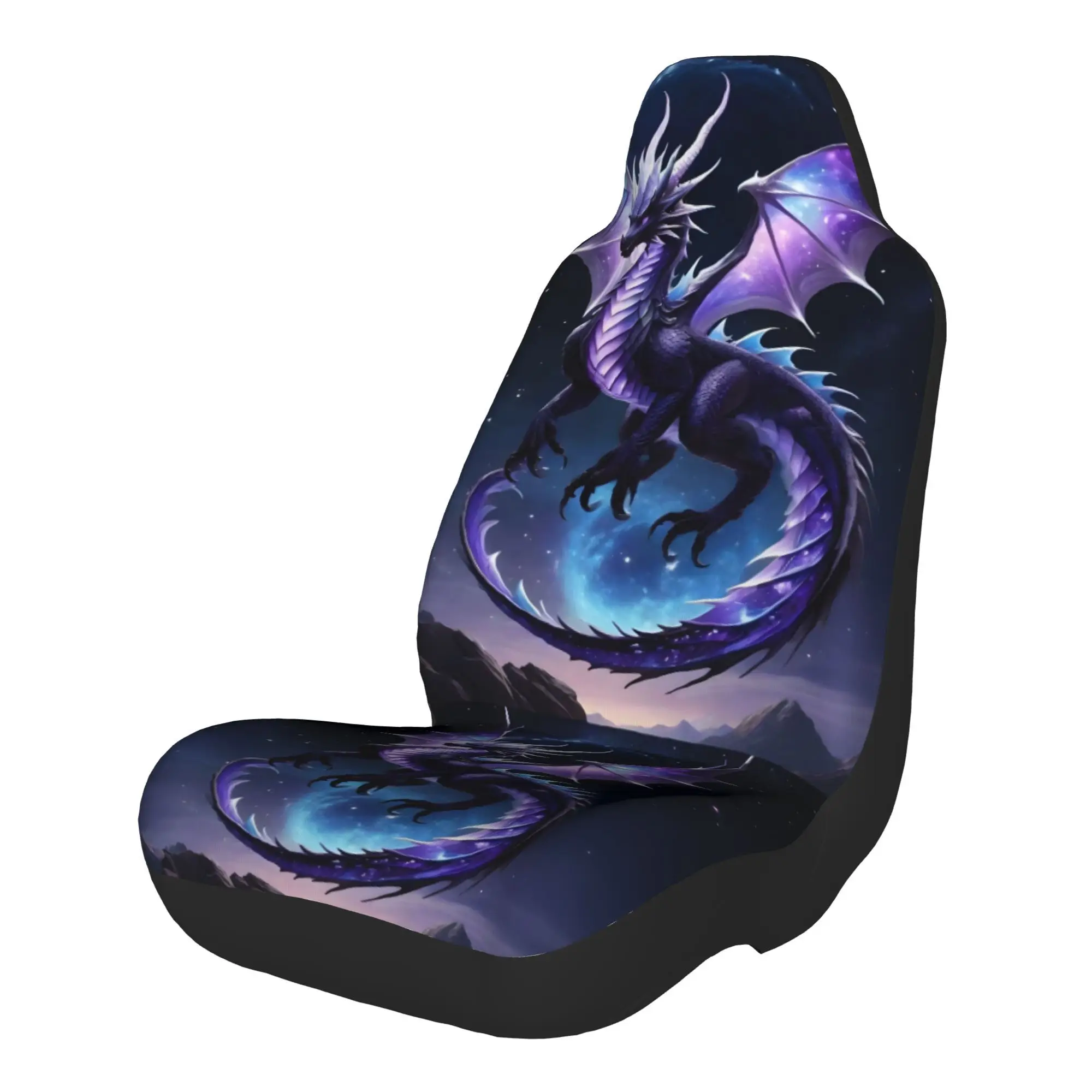 2pcs Starry Dragon Fantasy Printed Car Seat Covers Unisex Front Seat Protectors For Cars, SUVs, Trucks Sedans, Washable Bucket