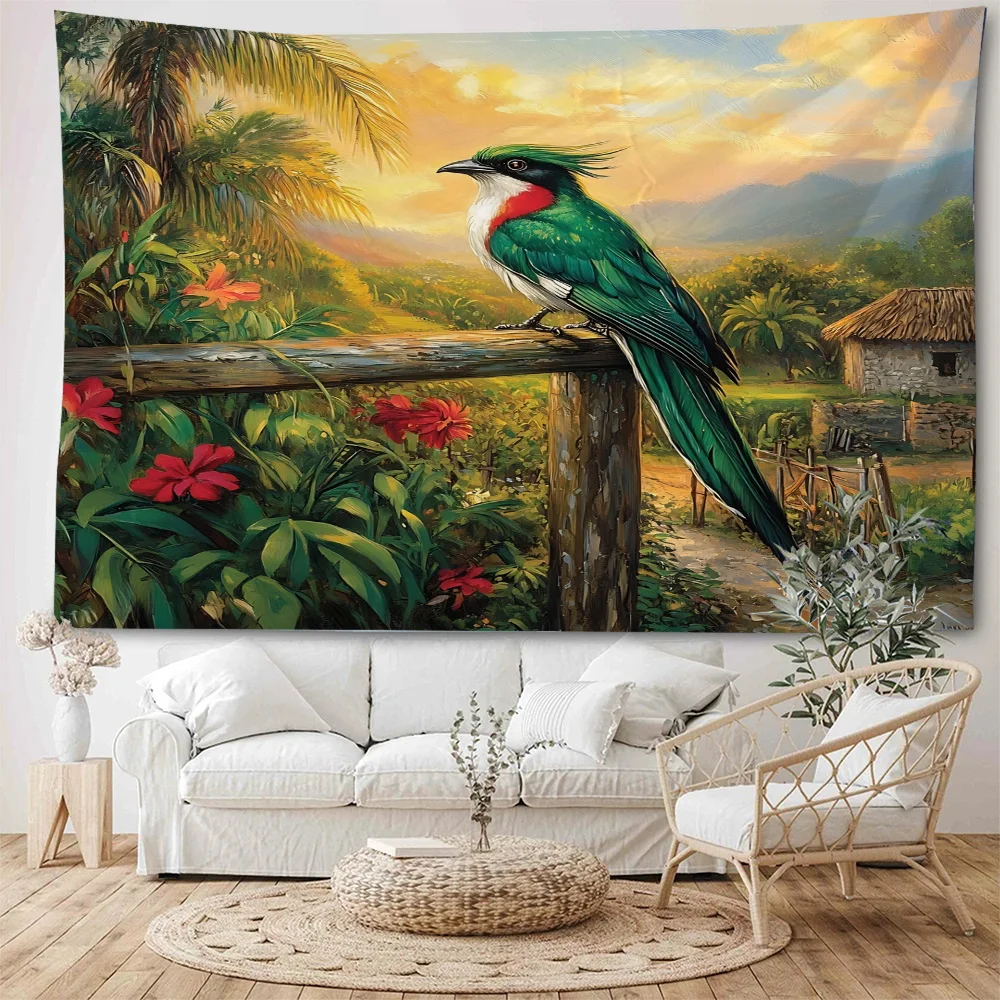 Beautiful forest, flowers, birds, landscape paintings, decorative tapestries, forest streams, sunshine scenery tapestries