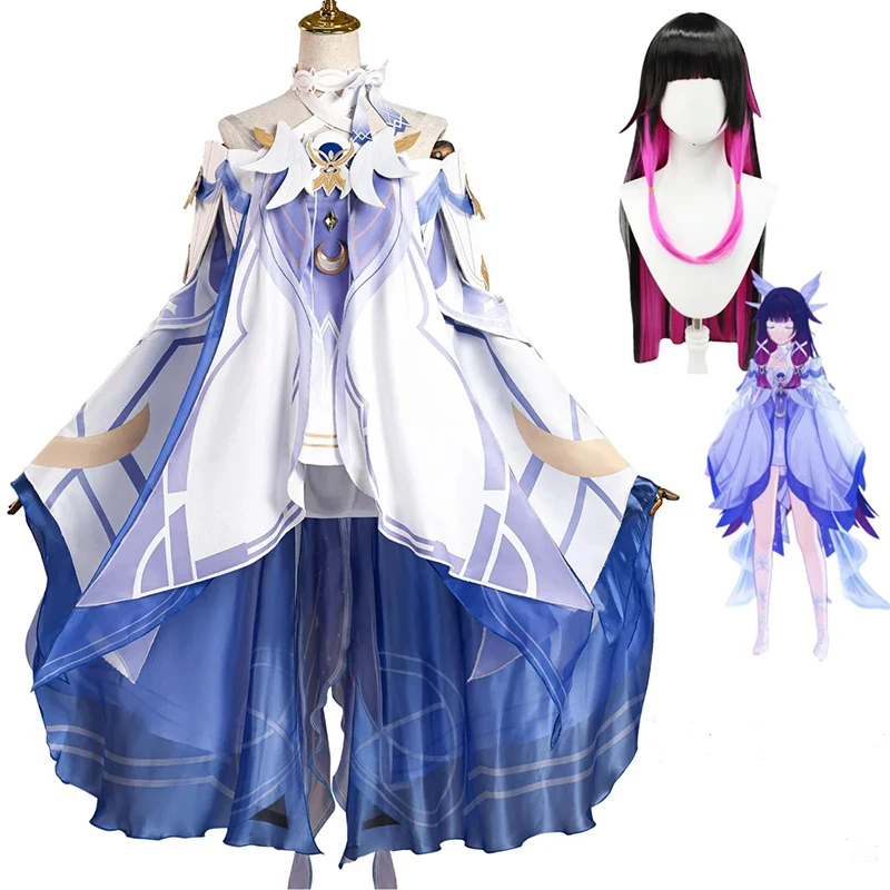 

Аниме игра Columbina Damselette косплей костюм Nod-Krai синее белое платье юбка Лолиты униформа парик для женщин маскарадный костюм