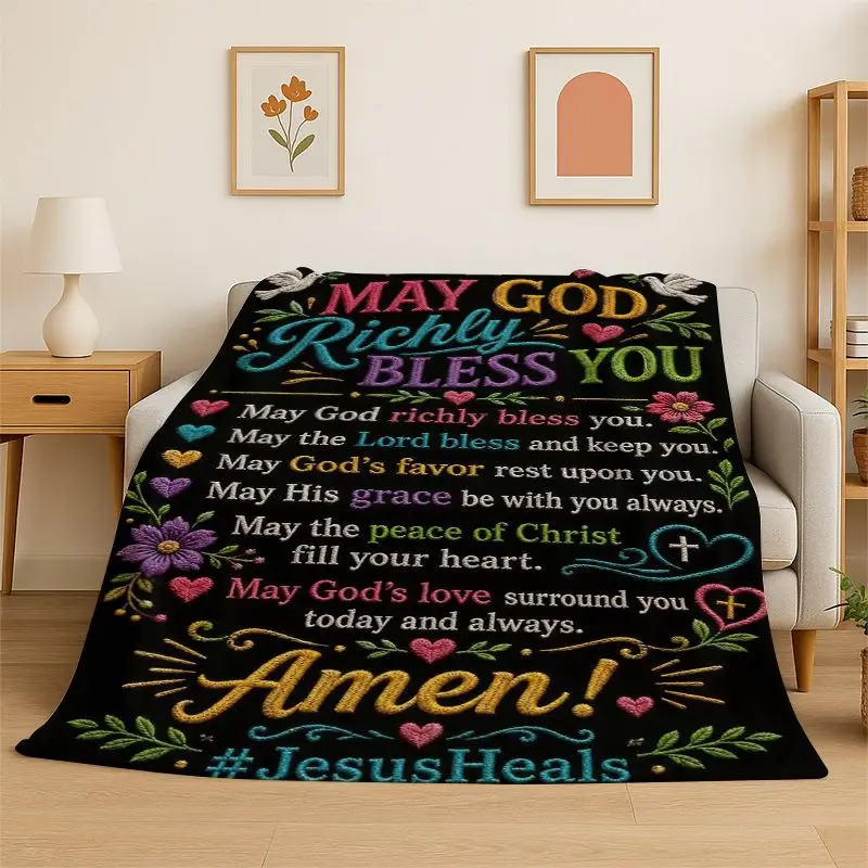 Blessing Prayer Virgin Mary Jesus Pray Flannel Blanket Soft Throw Blanket for Bedroom Living Room Bed Travel Camping Picnic Nap