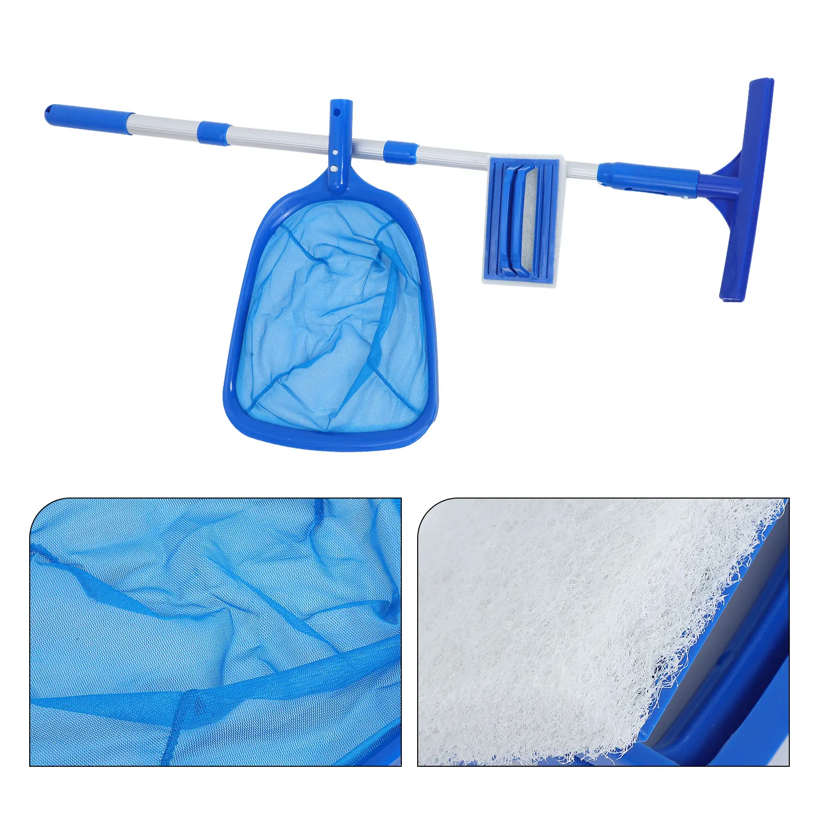 Swimming Pool Cleaning Set Leaf Rake Pole Vacuum Skimmer Net Maintenance Pool Brush Sponge Rubber Durable Lightweight Adjustable