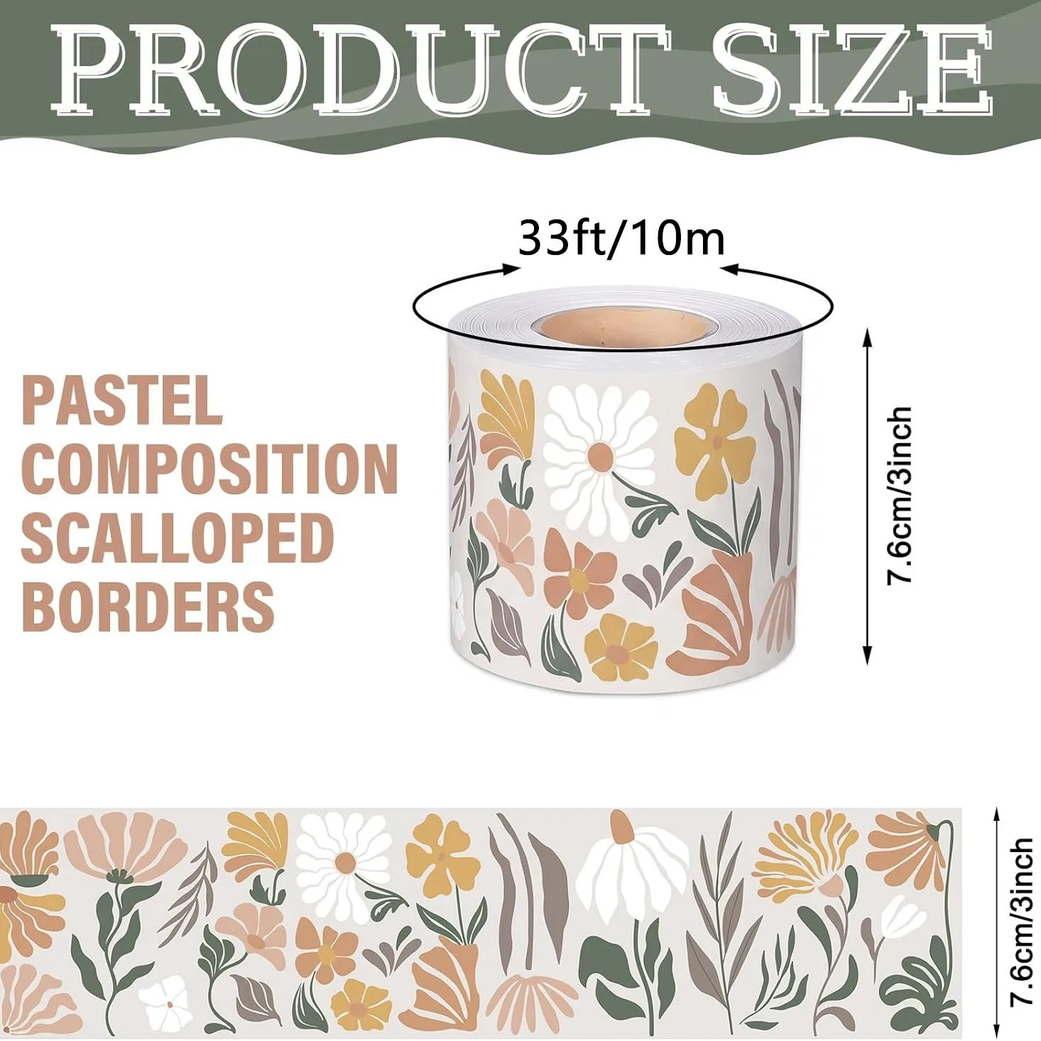 65 Ft Boho Floral Bulletin Board Border Aesthetic Classroom Decor for Office School Whiteboard Wall Desk Window Door Party ﻿ ﻿ ﻿