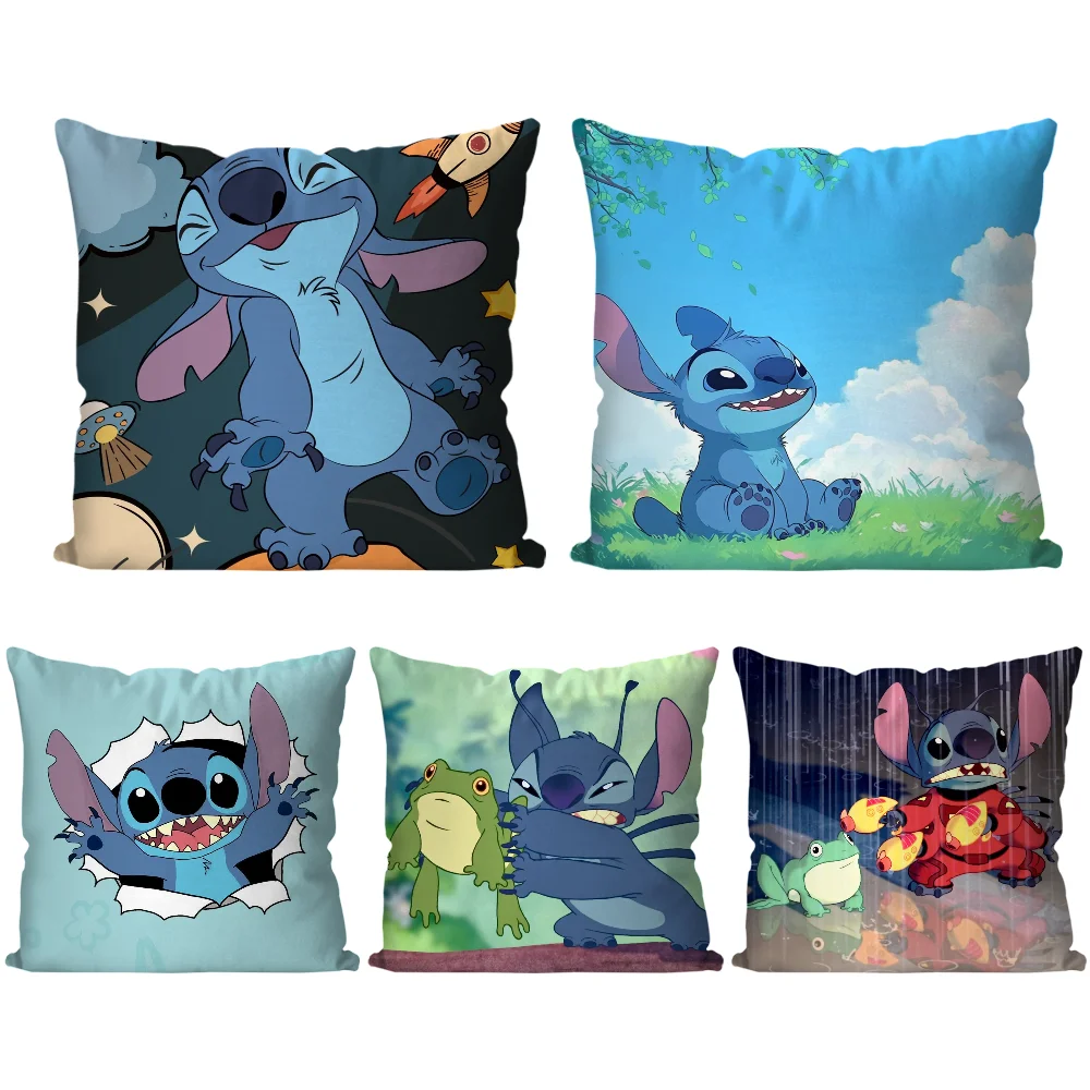 S-Stitch Cartoon Anime Pillow Case Square Pillow Bedroom Sofa Leisure Comfort Cushion Car Living Room Home Decoration 40X40