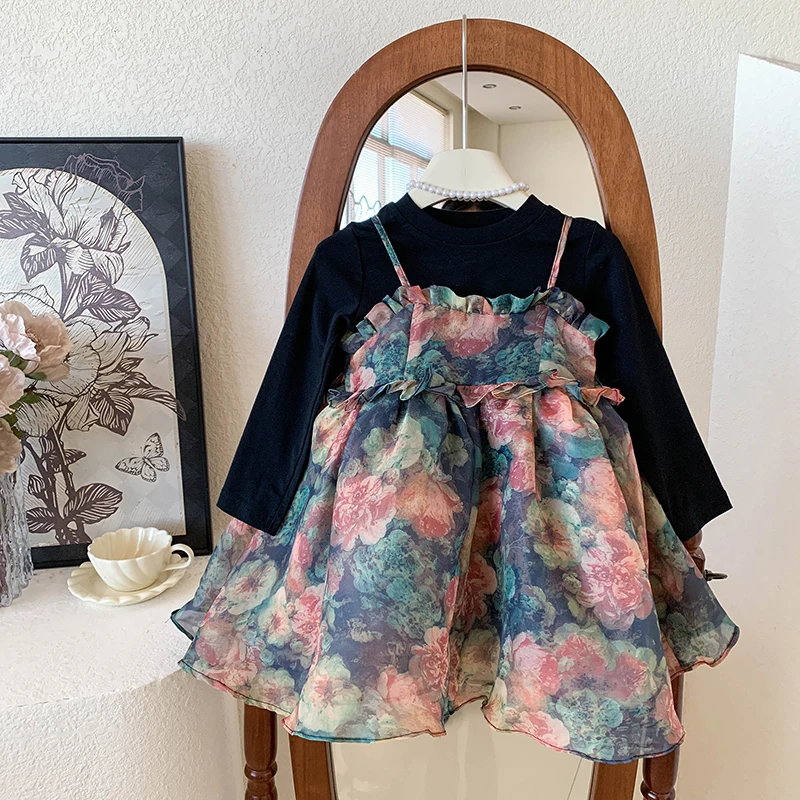

Baby Girl Clothes Sets Size 2-9Y Kid Dress Set Child 2-Pieces Of Vest Dress+T-Shirt Bottom Korean Style Sets Toddler Dress Suit