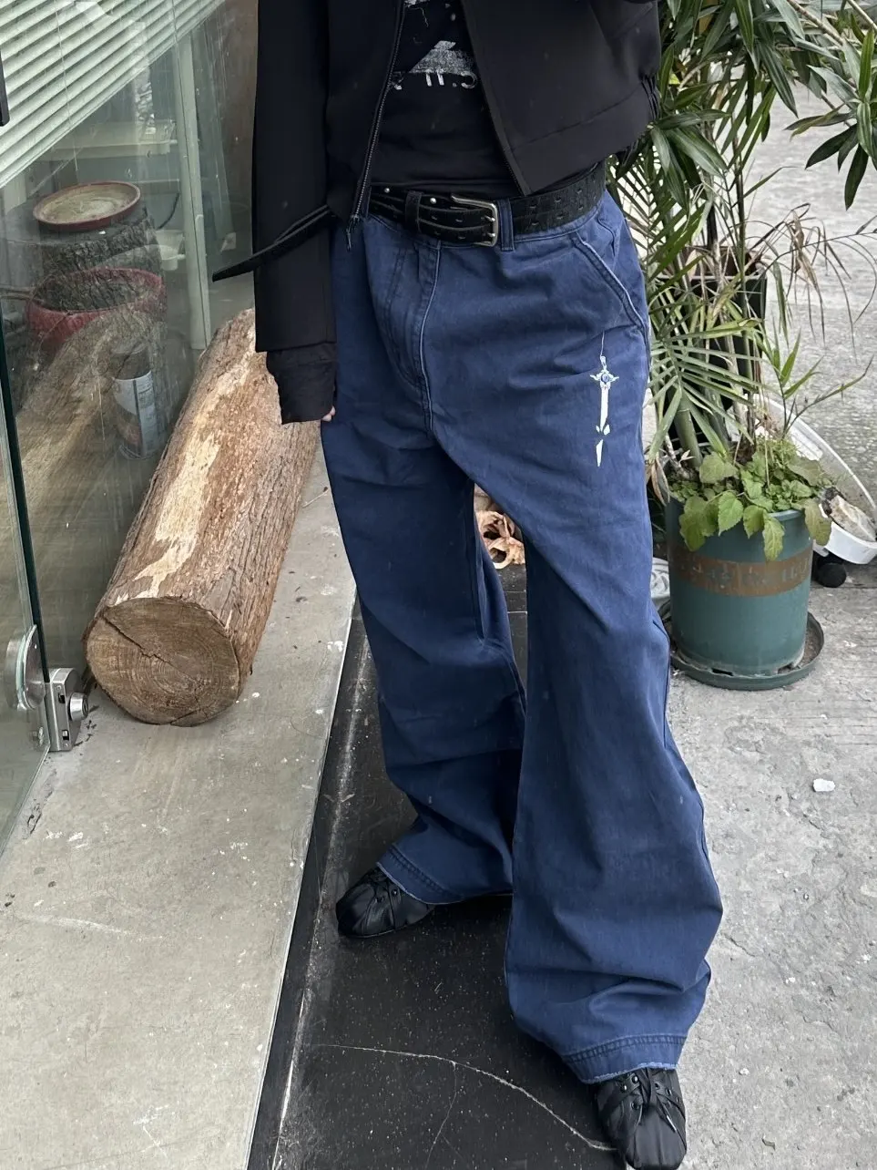 

Vintage Washed American High Street Loose Wide Leg Workwear Pants Casual Embroidered Men Women Retro Style Summer Jeans