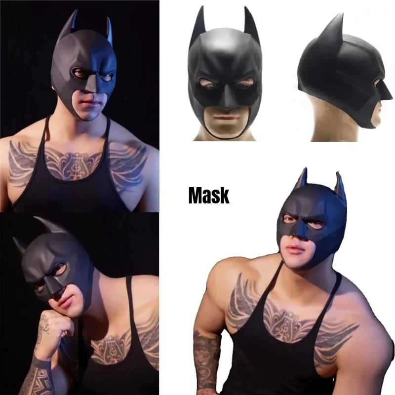 

Маска черного летучего мыша из латекса, головной убор супергероя, костюм для группового косплея, маскарадный реквизит в стиле темного героя для Хэллоуина