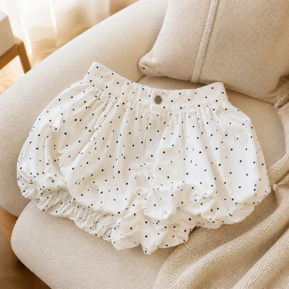 Polka Dot Pattern Polka Dot Bloomers High Waist Button Front Pumpkin Shorts Bubble Silhouette Elastic Leg Openings Bubble Shorts