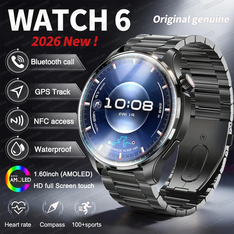 

Новые смарт-часы 2026 6 Pro для мужчин: спортивные, уличные, с AMOLED HD-экраном, NFC, GPS, компасом, пульсометром, водонепроницаемые, с Bluetooth-вызовами