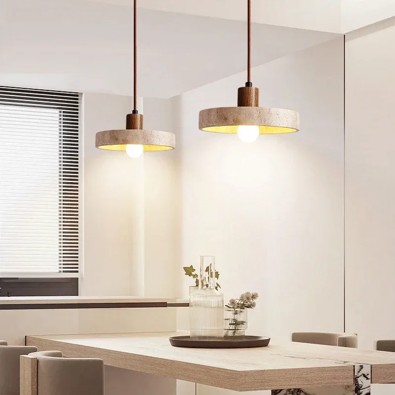 2024 New Design Stone Pendant Light with E27 Bulb Travertine Hanging Suspension Lamp for Kitchen Living Dining Room Bedroom