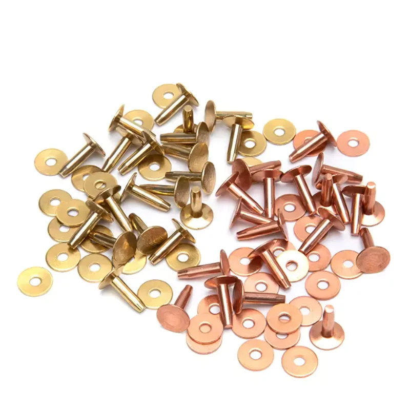 Wuta 50/100 Set Solid Brass Leather Rivets with Burrs, Copper Rivets Studs, Permanent Fixed Fasteners, Craftsmanship, Belts, Slings, Rubber Ropes