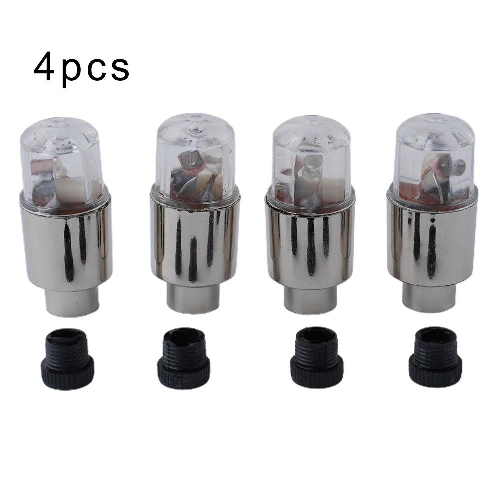 4pcs Green LED Wheel Lights Car Tire Valve Cap Neon Light Bulb Universal Car Motorcycle Bicycle Valve Cover Auto Exterior