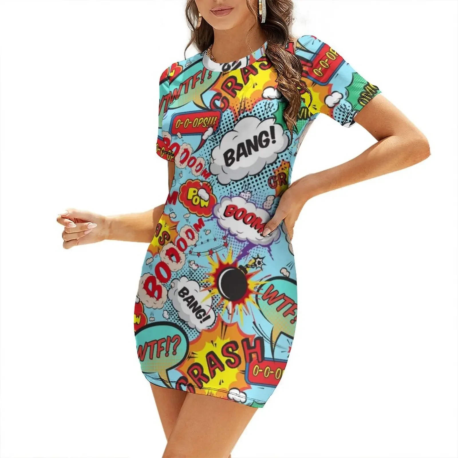 

Crash, Bang, Boom Short-Sleeved Dress summer clothes women dress women's elegant loose dresses Dress
