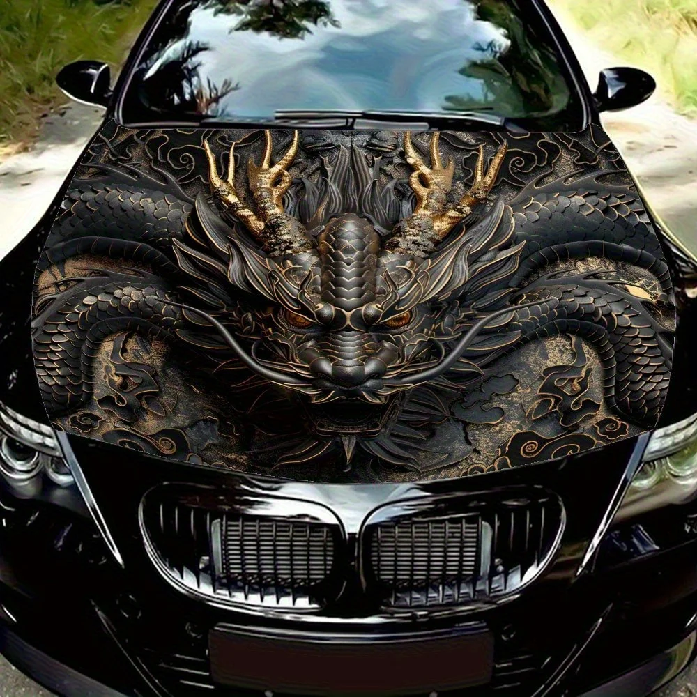 

Fierce Black Gold Dragon Vinyl Wrap Decal For Car Hood - Durable & UV-Resistant, Easy-Clean PVC Sticker, Perfect Fit For Auto Bo