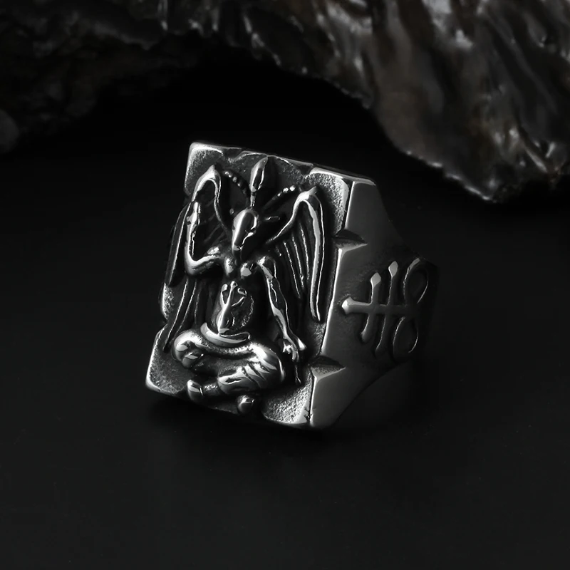 2022 New Gothic Baphomet Ring anello in acciaio inossidabile sigillo di satana pentagramma silil Illuminati anelli gioielli regali per lui