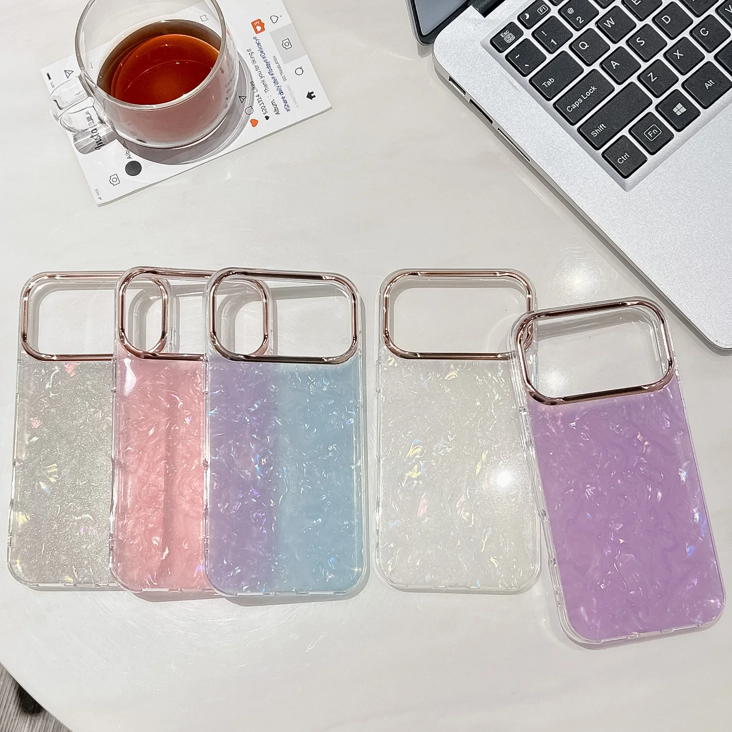 เคสลายเปลือกหอยหรูหราแบบมีประกาย สำหรับ iPhone 17 Air 16 15 14 Plus 13 12 11 Pro Max เคลือบเงา TPU ประดับคริสตัล