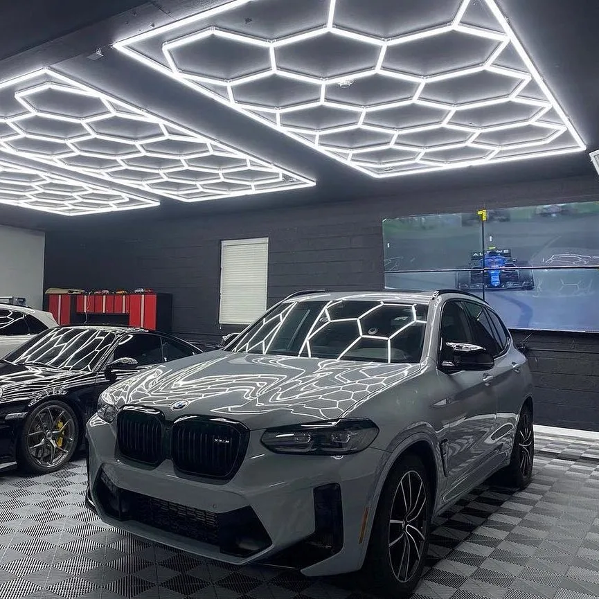 Garage Hexagonal LED Lights 90-260V Honeycomb Car Detailing Working Ceiling Lighting