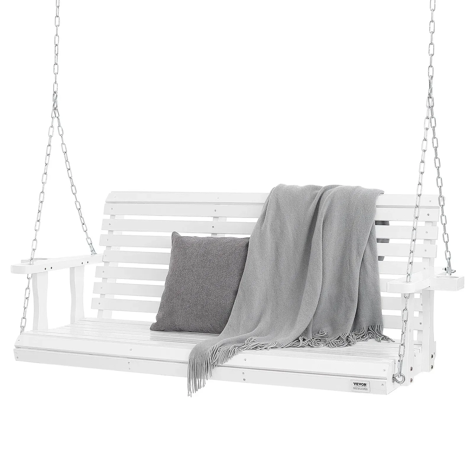 

White Wooden Porch Swing 880 lbs Strong Load Capacity 5.5 ft Patio Bench Swing for Courtyard Garden