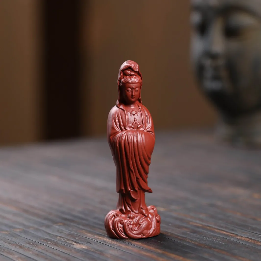 Yixing Original Ore Dahongpao Purple Clay Guanyin Bodhisattva Sculpture Ornament Pet Home Tea Table Decoration