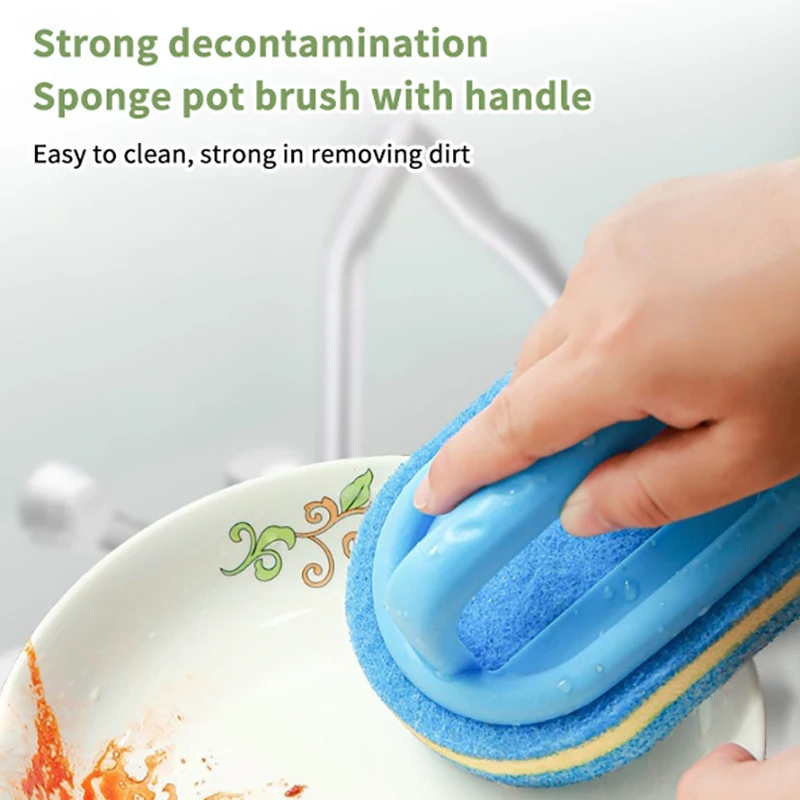 Cleaning Brush with Handle Kitchen Sponge Wipe Thickening Bathroom Tile Cleaning Sponge Household Stain Removal Clean Tools