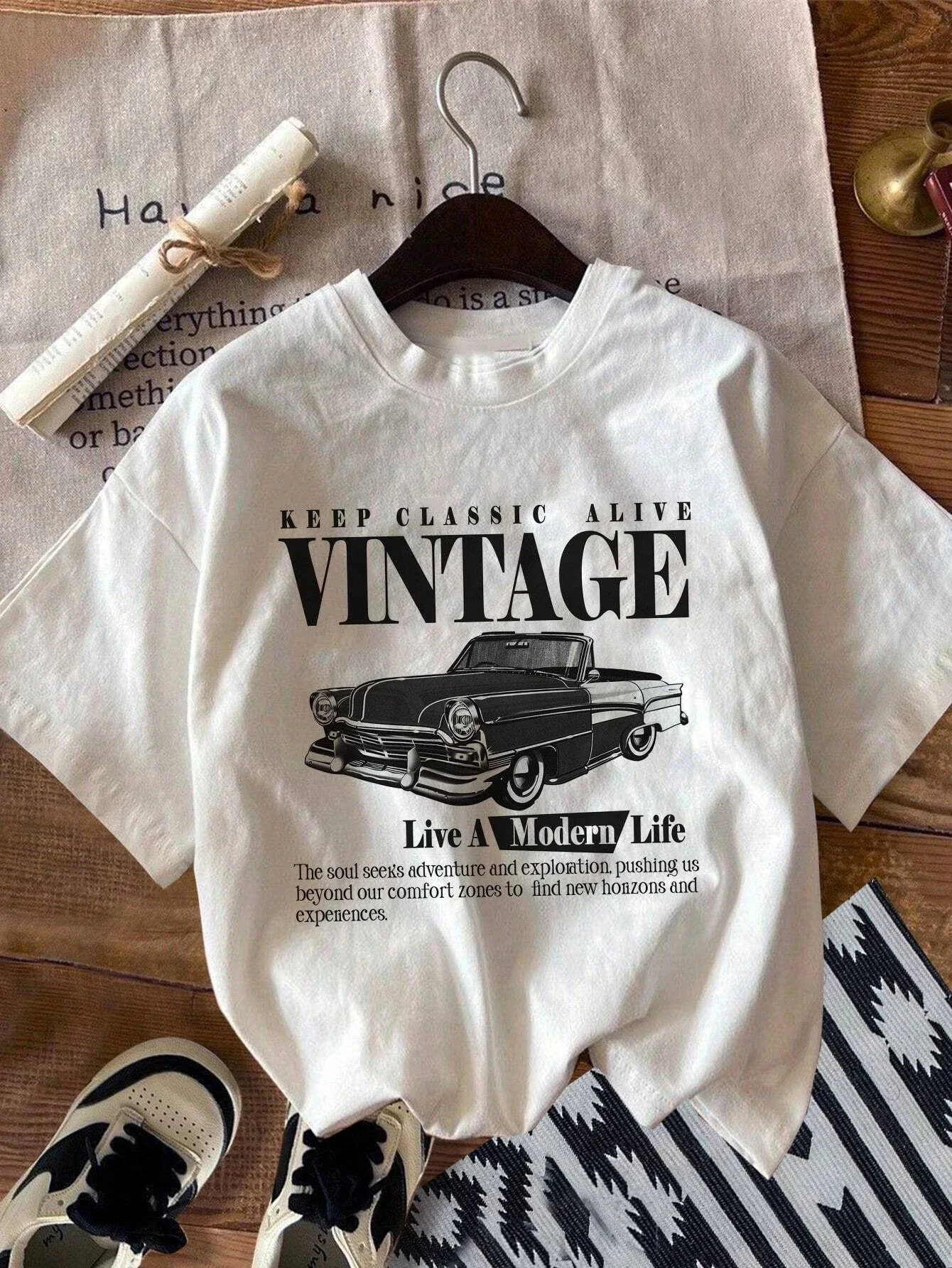 Vintage Auto Grafische Tops Korte Mouw Katoen Print Vrouwen T-shirts Straat Ademend Comfortabel Mode Tee Losse Vrouwelijke T-shirt