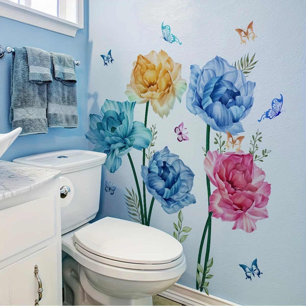 Large Colorful Peony Flower Butterfly Wall Stickers Floral Nature Plants Wall Decals Bedroom Playroom Home Decor