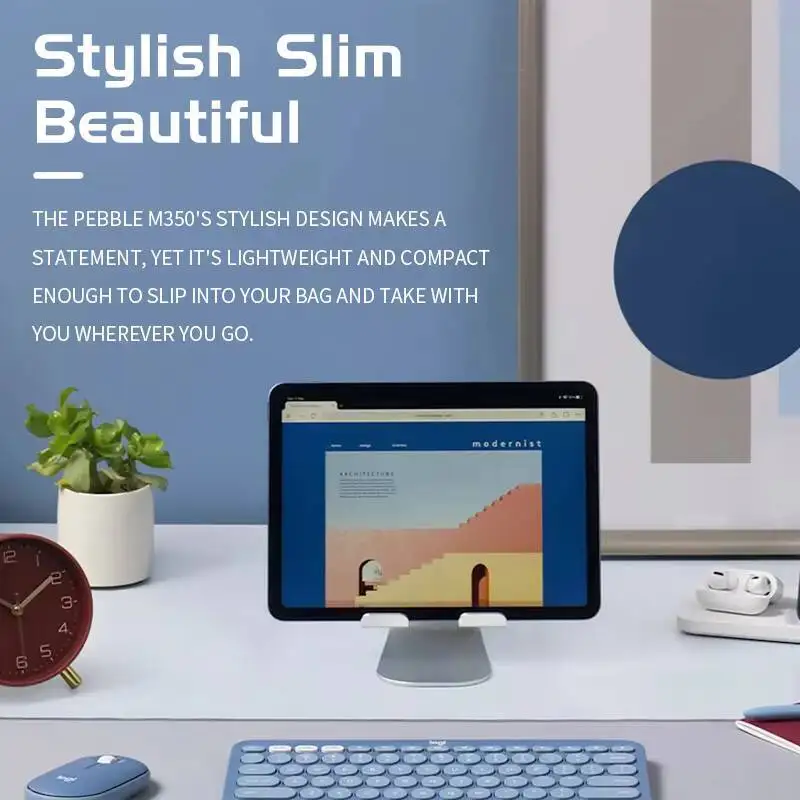 Logitech M350 Pebble Wireless Mouse – Silent Clicks, Slim Portable Design, 18-Month Battery, Bluetooth/USB Connect for Home