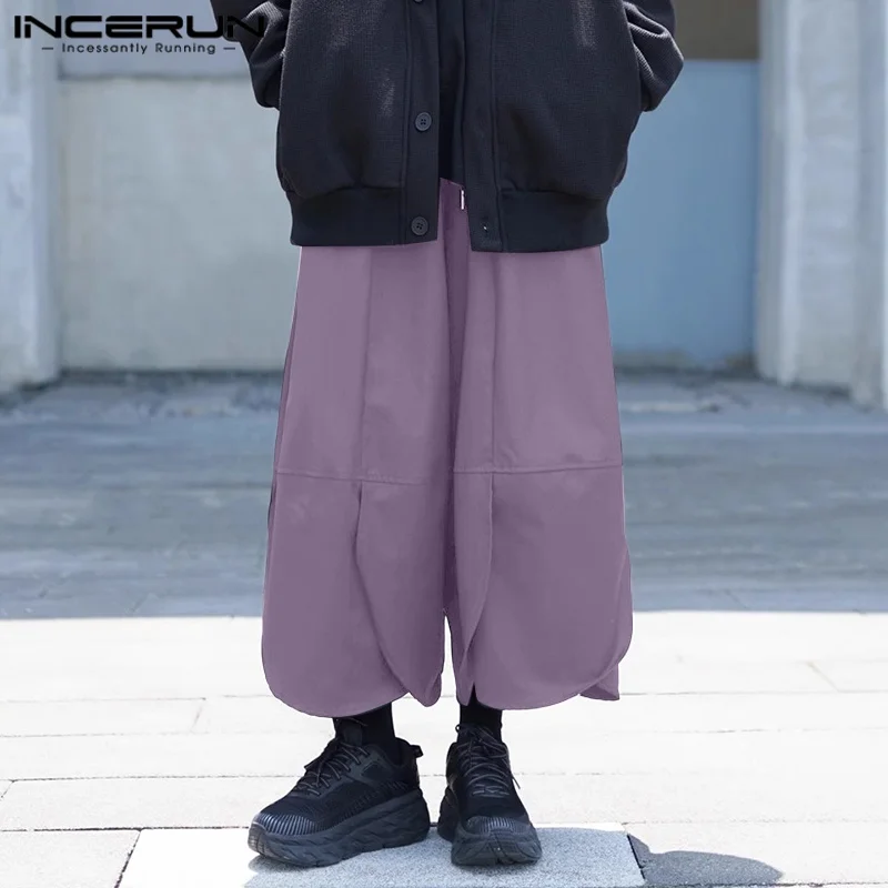 INCERUN Men Wide Leg Pants Solid Color Drawstring Joggers Casual Trousers Men Loose Streetwear 2025 Korean Style Fashion Pants - Image 2
