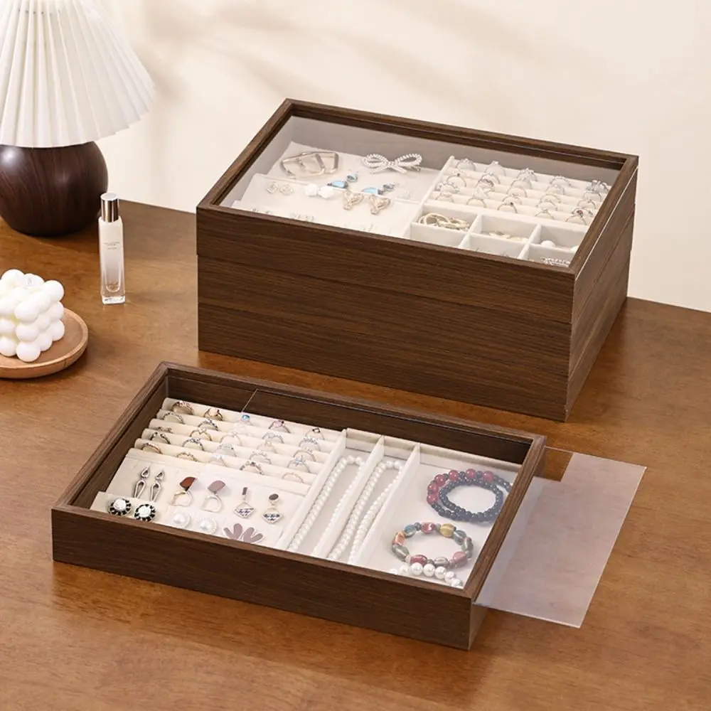 

Walnut Wood Dust-proof Jewelry Box Retro Pull-out Display Jewelry Holder Multifunctional Bracelet Jewelry Organizer Boutique