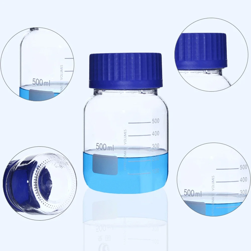 250/500/1000ml GL80 Wide Mouth Blue Screw Cap Reagent Bottle Labrotary Glassware Chemical Experiment