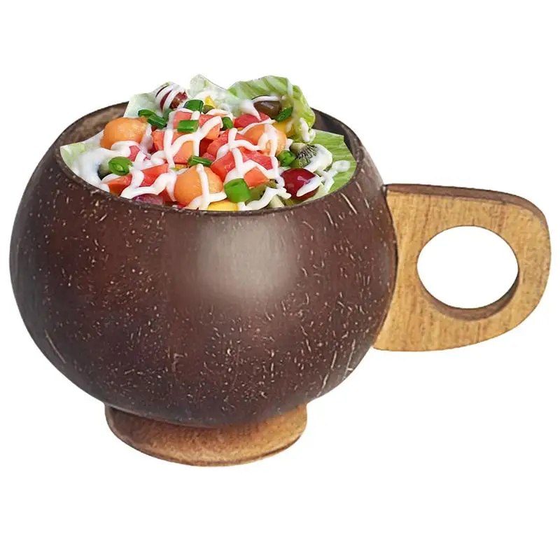 أوعية قشرة جوز كوكو ، أوعية يدوية الصنع طبيعية متعددة الأغراض ، أوعية سلطة ريفية محمولة ، أكواب ماء بنية للآيس كريم