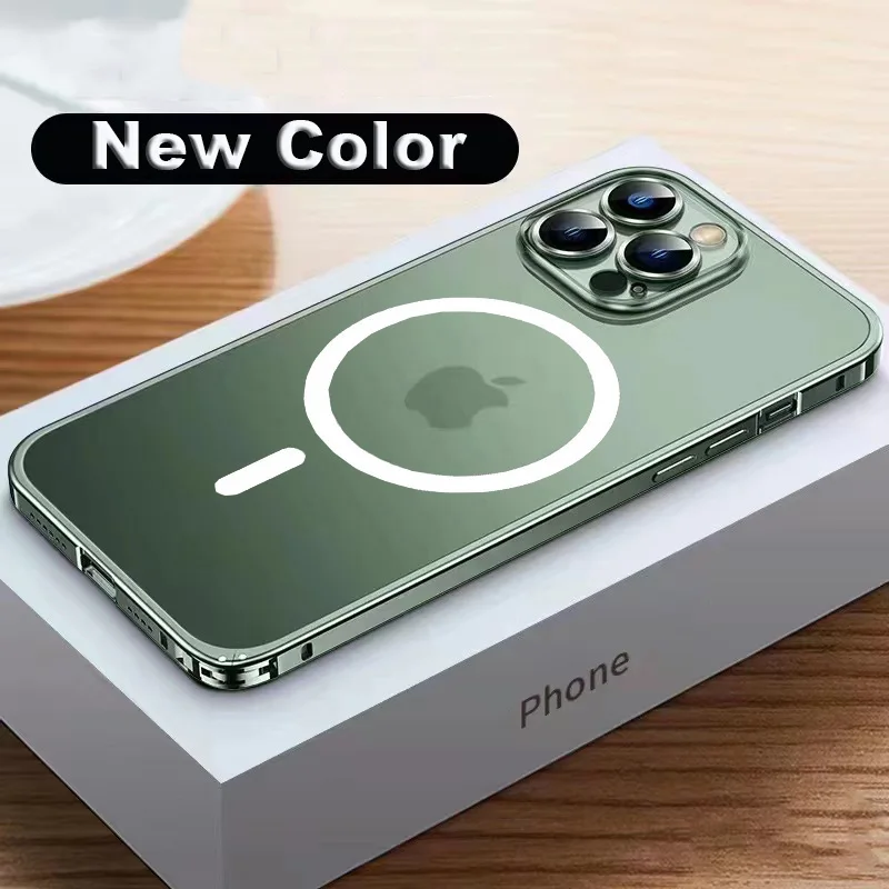 Original Green Aluminum Alloy Metal Frame Cover for Iphone 14 Max 13 12 11 Pro Max 13 12 Mini Support for Magsafe Charging Case