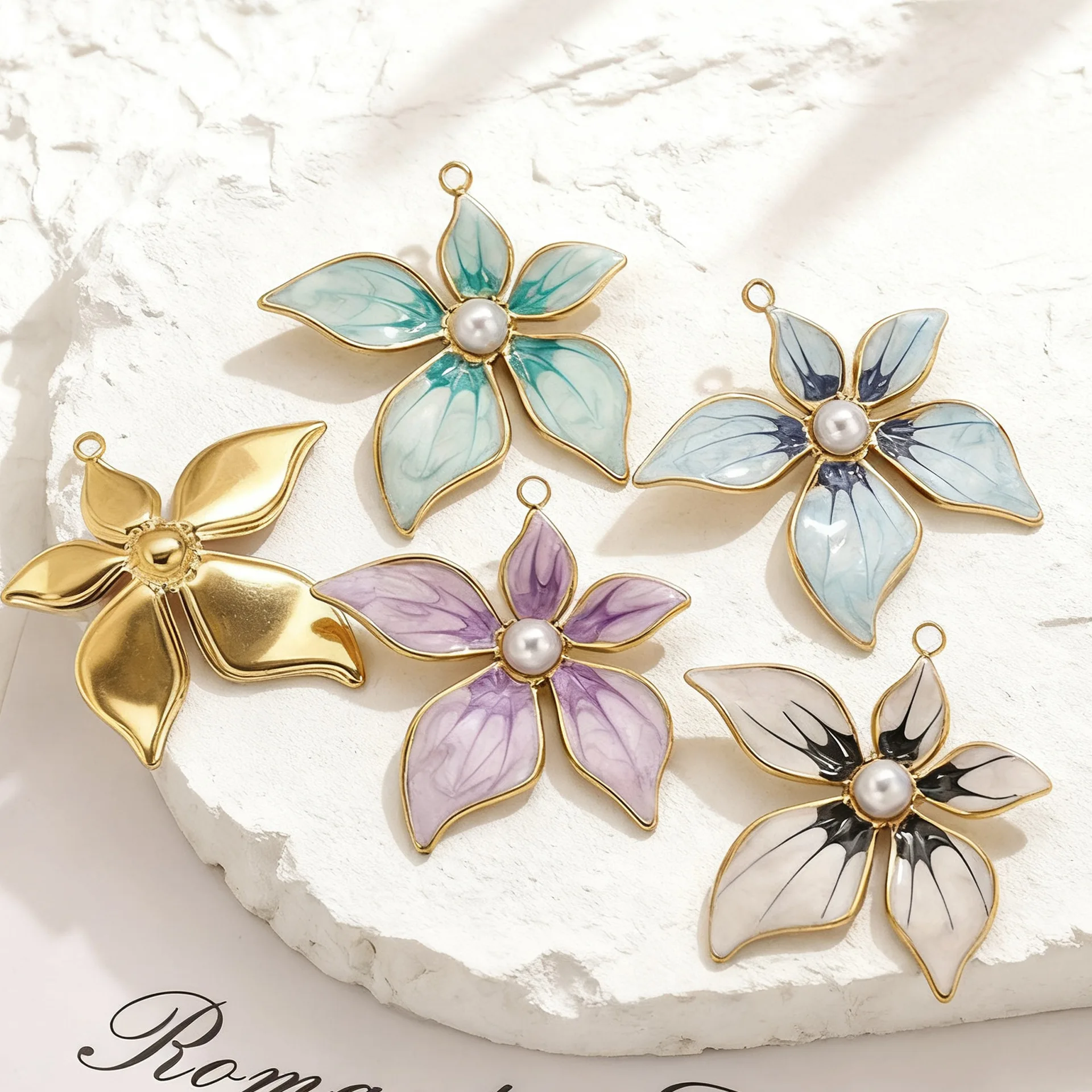

5pcs Enamel Retro Irregular Petal Flower Charms Gold Plated Pendant for Jewelry Making DIY Earring Necklace Accessories