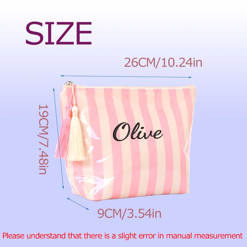 Maßgeschneiderte Stickerei/Standard-Stil 2 Optionen, Gestreifte Fransen-Reißverschluss-Clutch für Damen, Kosmetiktasche, Aufbewahrungstasche - Zurück zur Schule – Detail 2